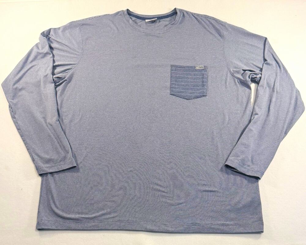 Columbia PFG Men’s XL Long Sleeve Performance Fishing Shirt Blue Stripe Pocket